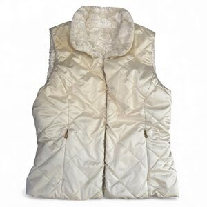 Ralph Lauren Winter Puff Quilted Faux Fur Vest Ivory White Reversible Sz Medium